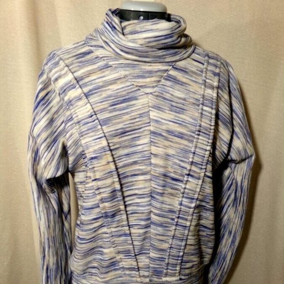 Cowl neck Sweater Top sz M Blue White Beige Dolman sleeve turtleneck Pullover LS - Picture 2 of 9